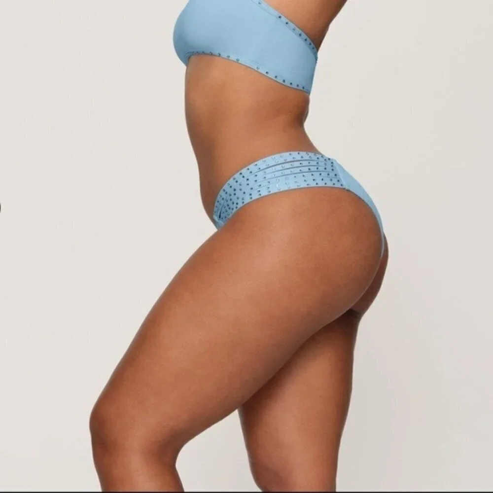 NWT Skims 3X Rhinestone Strappy Bikini Bottom Iris Blue